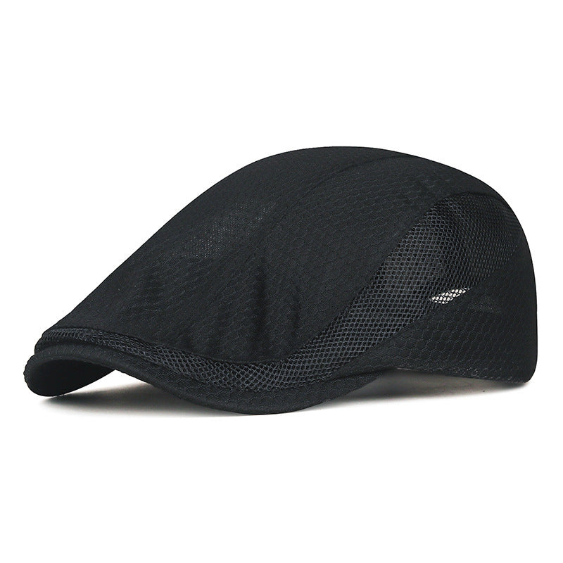 Black Mesh Flat Cap, Adjustable Polyester Ivy Newsboy Hat