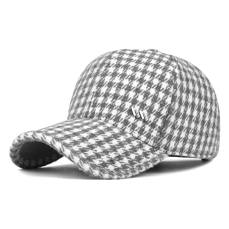 Gray White Houndstooth Baseball Cap, Adjustable Polyester Hat
