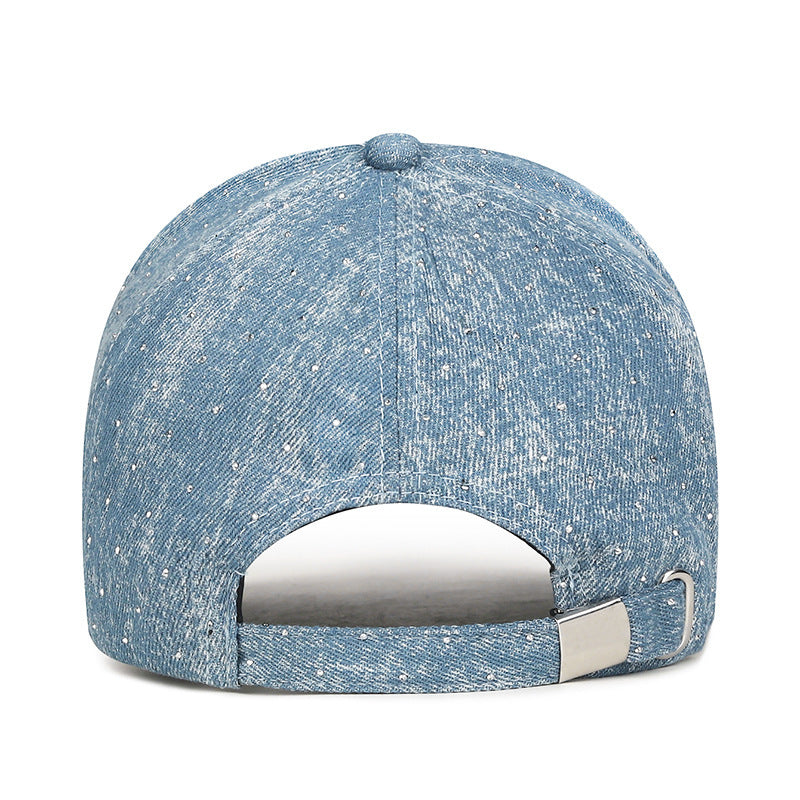 Light Blue Washed Baseball Cap, Adjustable Cotton Sparkle Hat