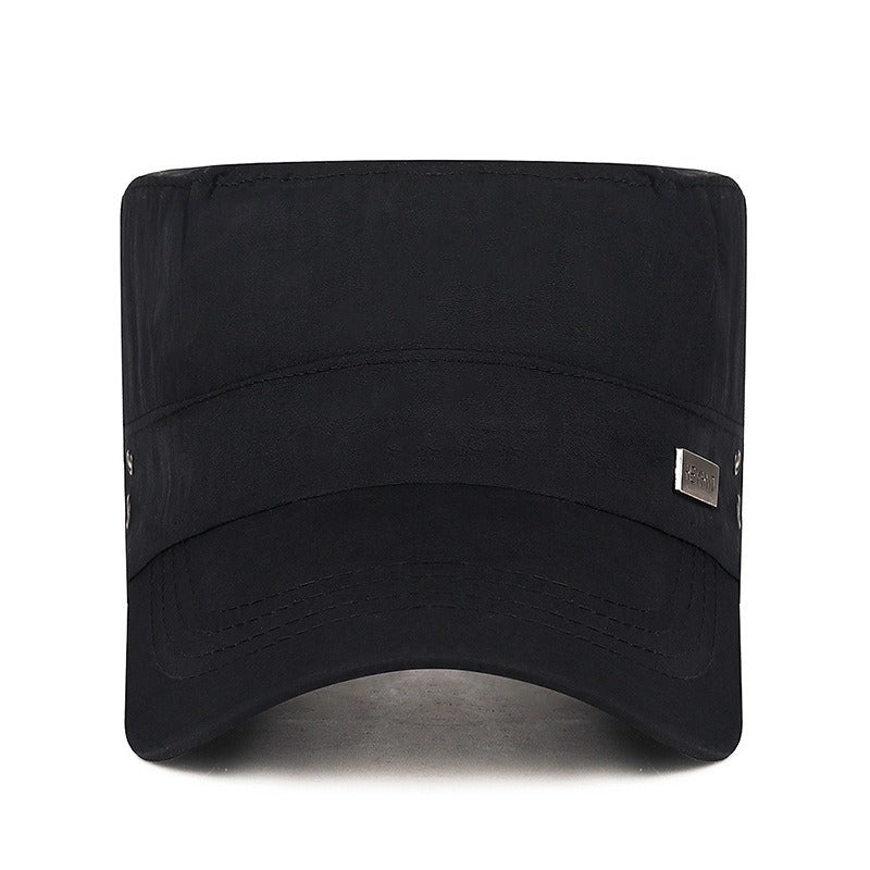 Black Flat Top Cap, Adjustable Polyester Military Hat