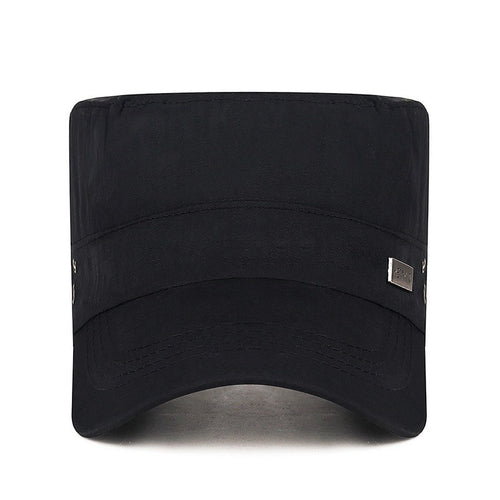 Black Flat Top Cap, Adjustable Polyester Military Hat