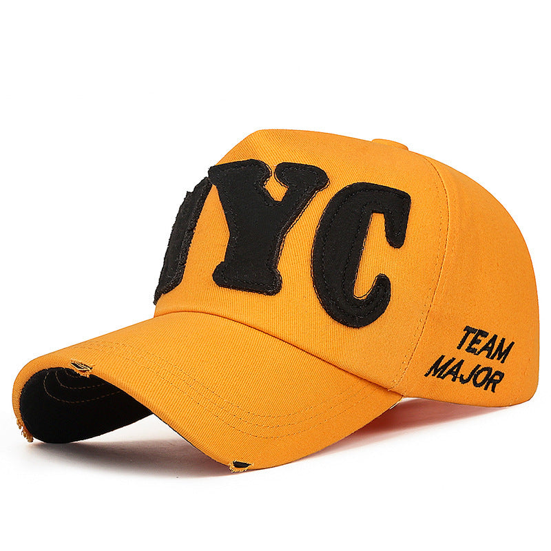 Orange NYC Baseball Cap, Adjustable Cotton Distressed Dad Hat