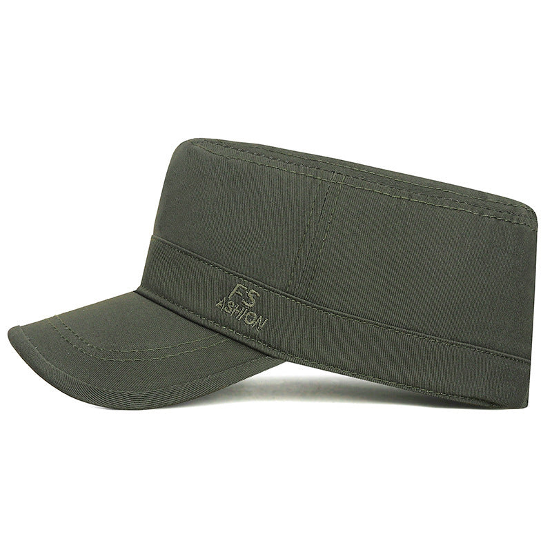 Army Green Flat Top Cap, Adjustable Cotton Military Hat