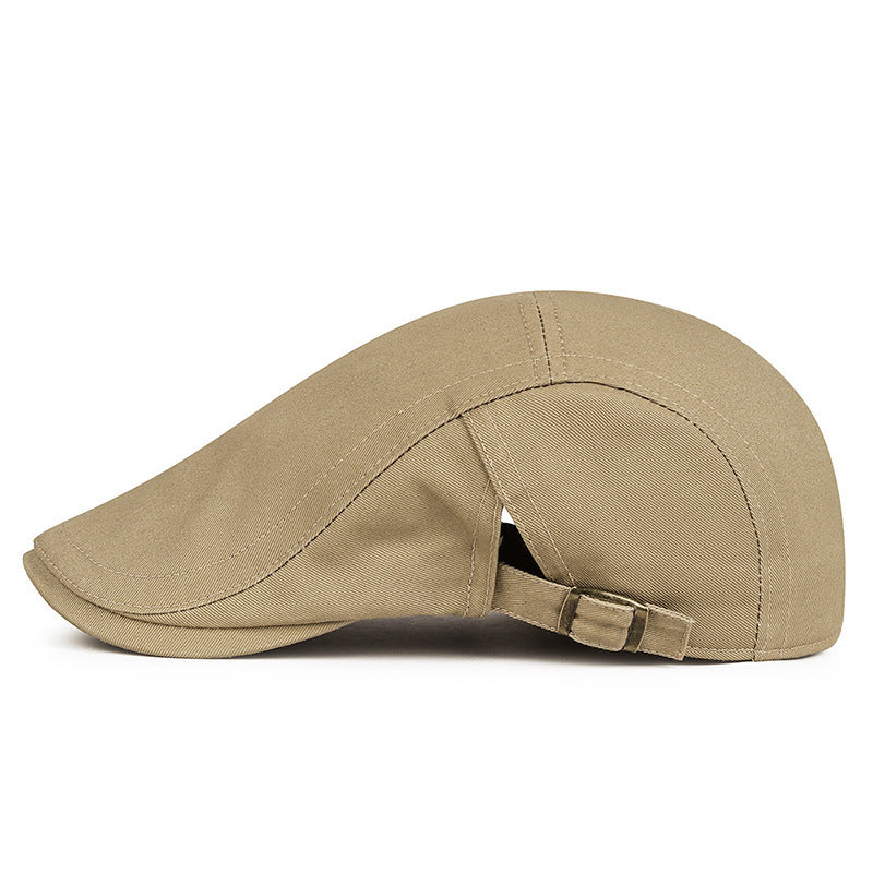 Khaki Flat Cap, Adjustable Cotton Blend Ivy Newsboy Hat