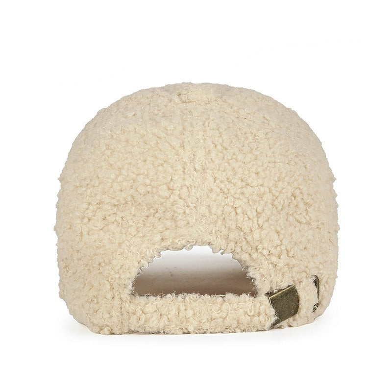 Beige Sherpa Fleece Baseball Cap, Adjustable Winter Hat