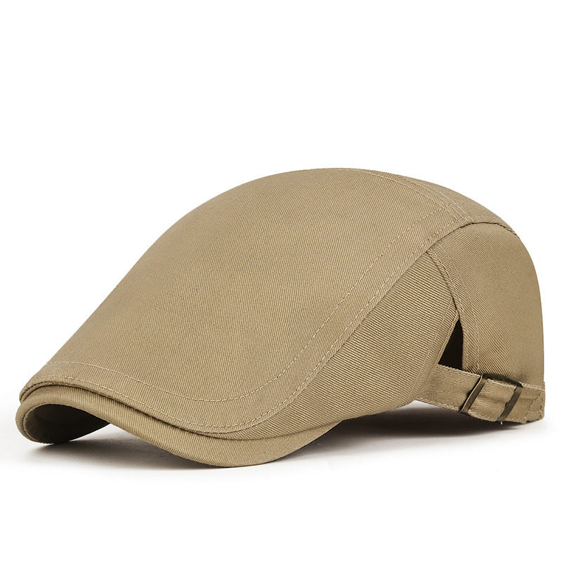 Khaki Flat Cap, Adjustable Cotton Blend Ivy Newsboy Hat