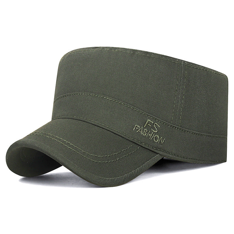 Army Green Flat Top Cap, Adjustable Cotton Military Hat