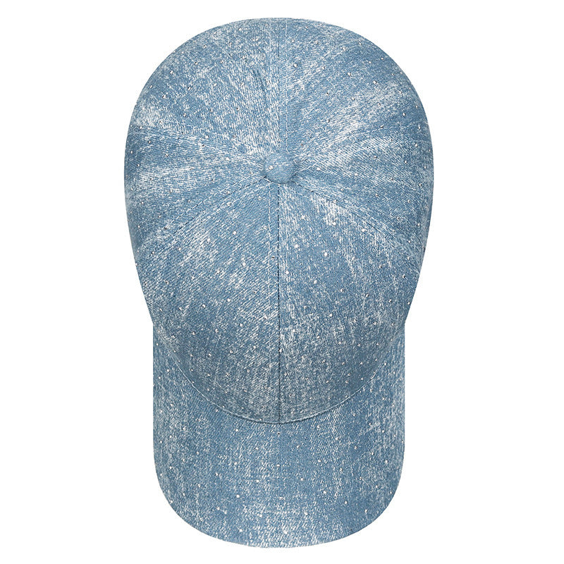 Light Blue Washed Baseball Cap, Adjustable Cotton Sparkle Hat