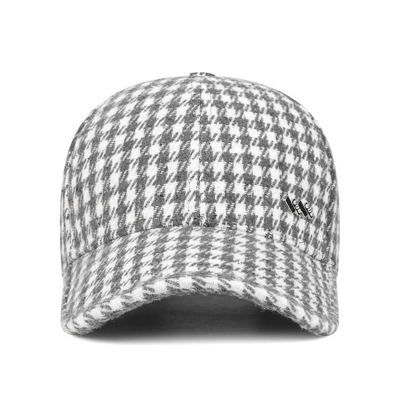 Gray White Houndstooth Baseball Cap, Adjustable Polyester Hat