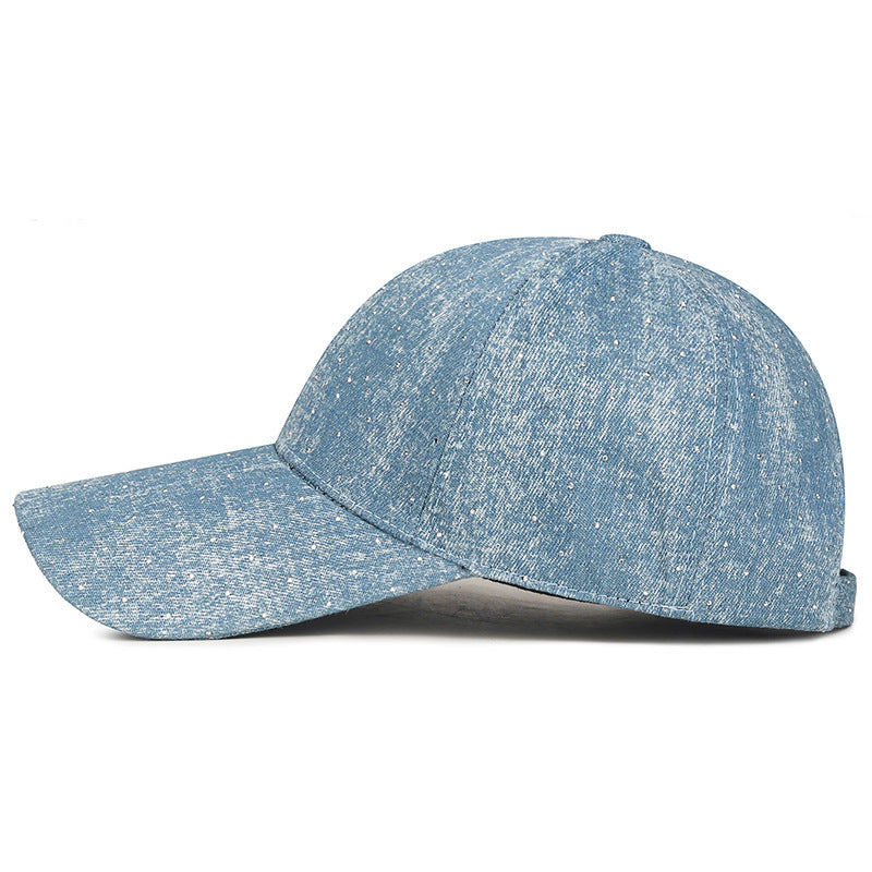 Light Blue Washed Baseball Cap, Adjustable Cotton Sparkle Hat