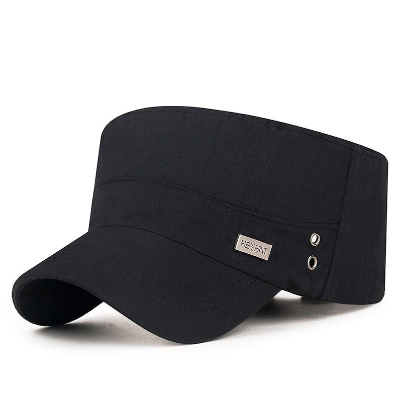 Black Flat Top Cap, Adjustable Polyester Military Hat