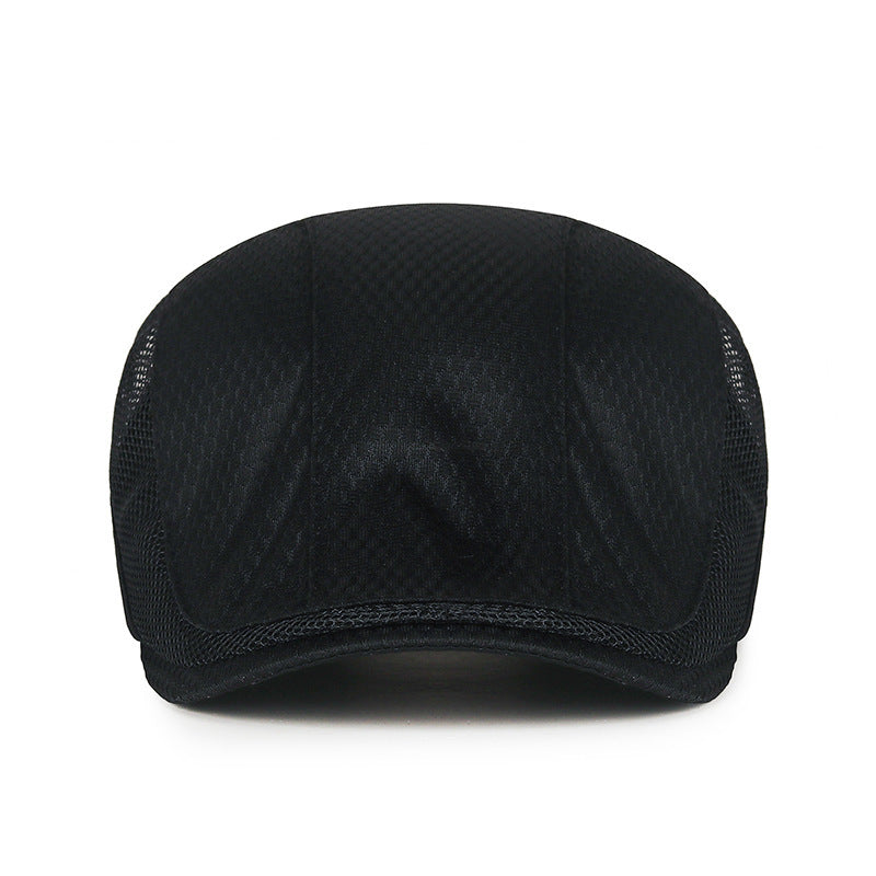 Black Mesh Flat Cap, Adjustable Polyester Ivy Newsboy Hat