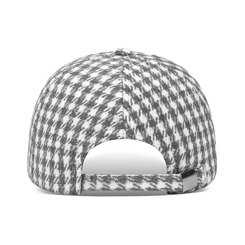 Gray White Houndstooth Baseball Cap, Adjustable Polyester Hat