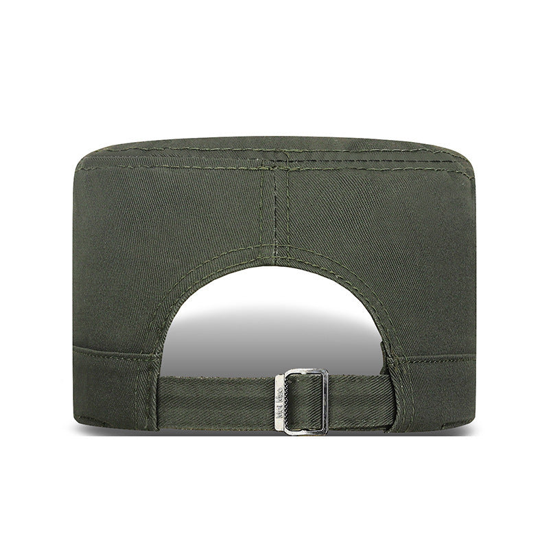 Army Green Flat Top Cap, Adjustable Cotton Military Hat