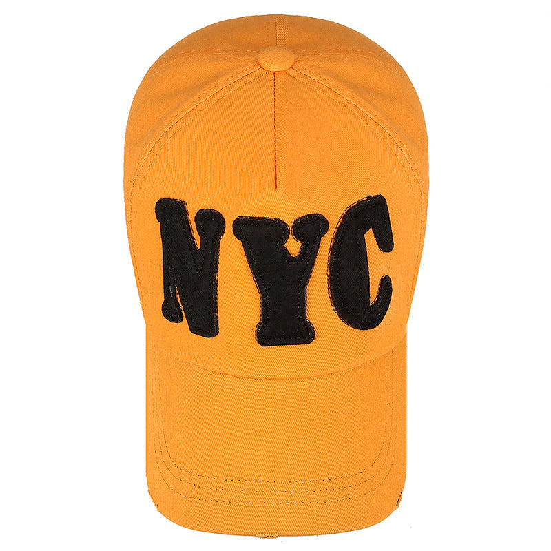 Orange NYC Baseball Cap, Adjustable Cotton Distressed Dad Hat