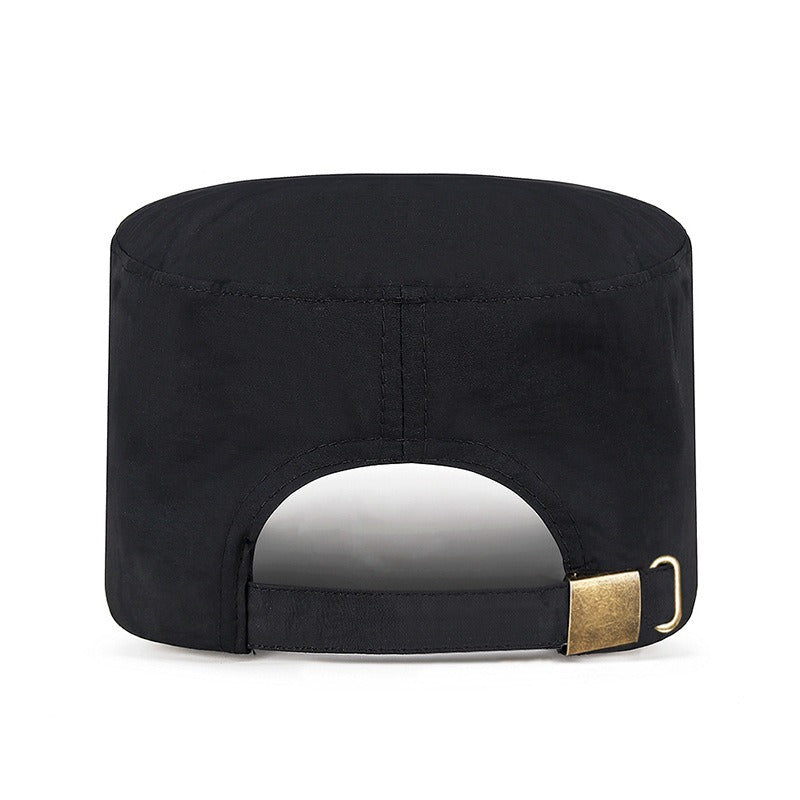 Black Flat Top Cap, Adjustable Polyester Military Hat